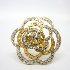 14k Two Tone White and Yellow Gold Flower Statement Ring
