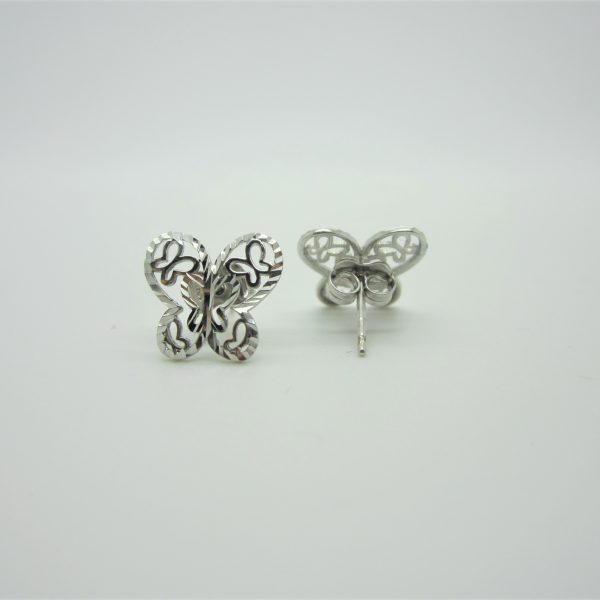 10k white gold butterfly stud earrings