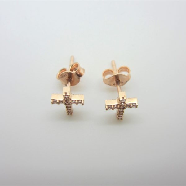 10k rose gold cross stud earrings