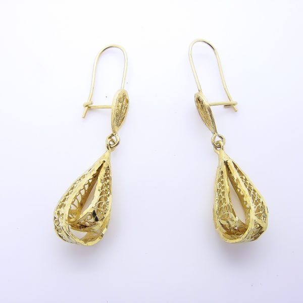 14k Yellow Gold Filigree Dangle Earrings