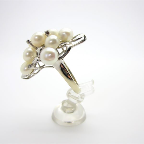 14k White Gold Fresh Water Cluster Pearl Ring