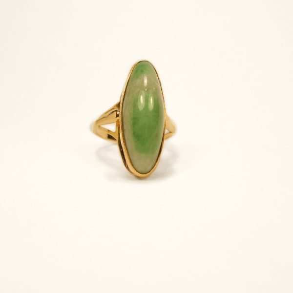 14K Yellow Gold Green Jade Ring