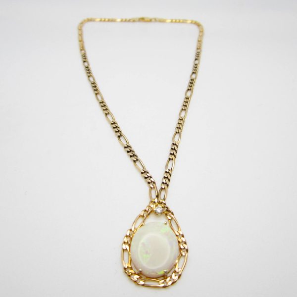 10K Yellow Gold Opal Diamond Necklace