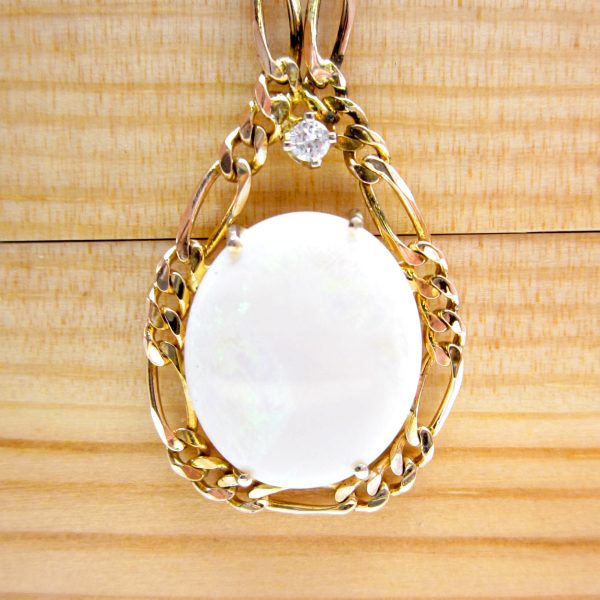 10K Yellow Gold Opal Diamond Necklace