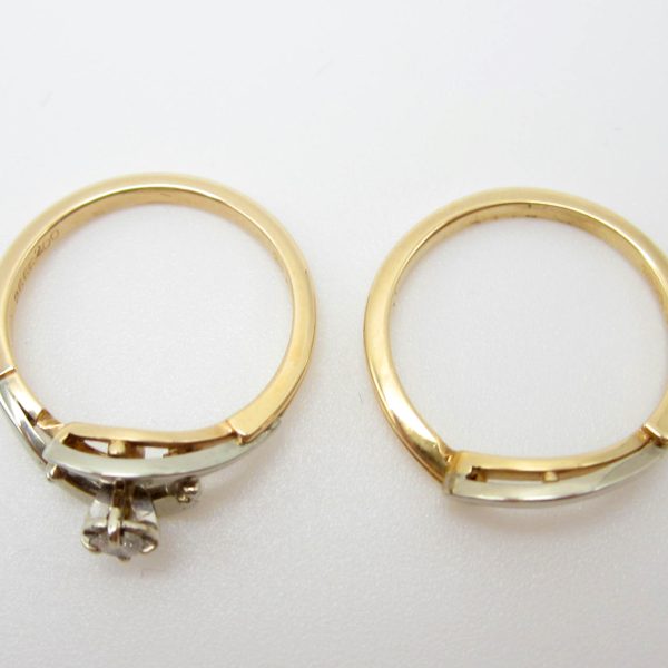 14K Two Tone White and Yellow Gold Diamond Wedding Ring Set