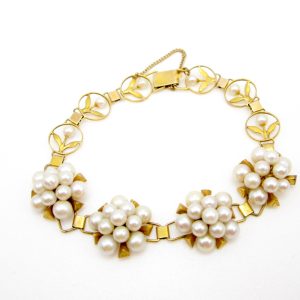 18K Yellow Gold Pearl Cluster Bracelet