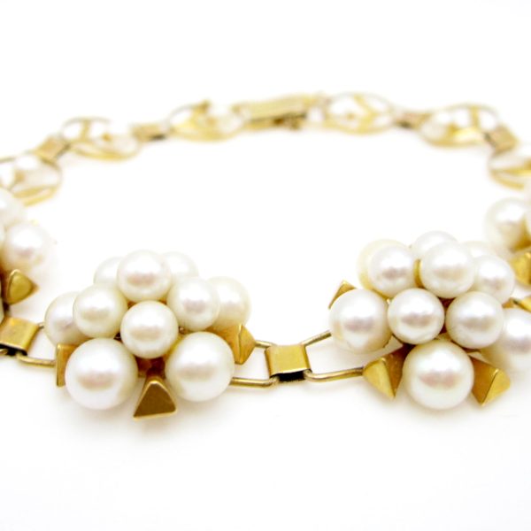 18K Yellow Gold Pearl Cluster Bracelet